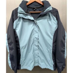 Lands End Jacket Women L Blue Full Zip‎ 3 in 1 Liner Hood Pockets Winter Coat